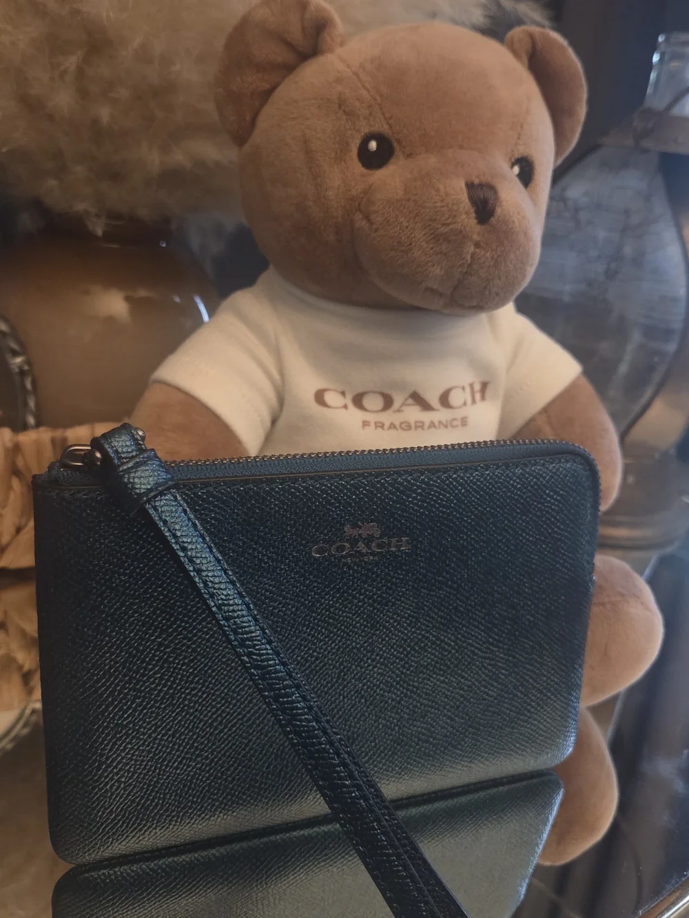 Coach Dark Teal Green Crossgrain Leather Zip Wristlet Wallet